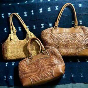 Vintage ColeHaan Triangle Leather "Genevieve" woven shoulder bag purseFlorentine